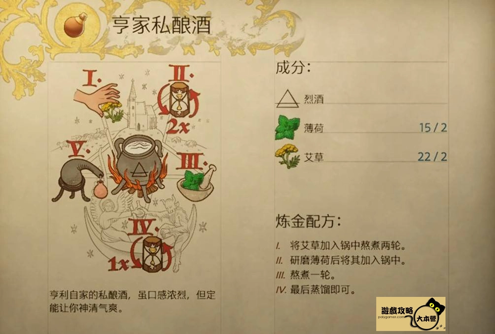 《天國 : 拯救2 / 天國降臨:救贖2》煉金配方一覽:亨家私釀酒 (Kingdom Come: Deliverance 2)