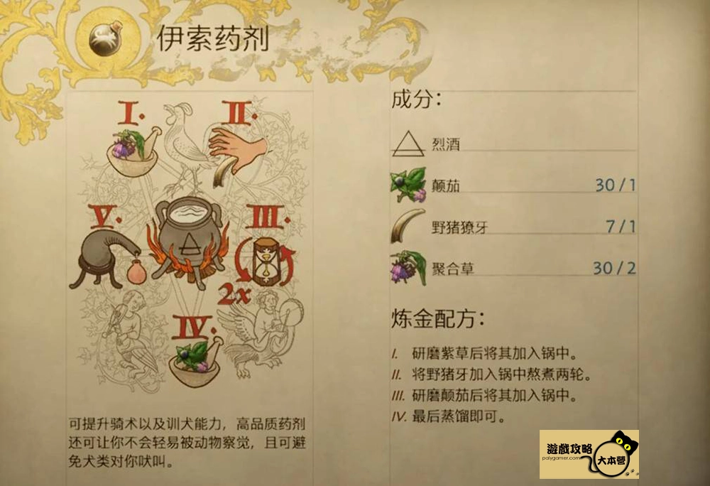 《天國 : 拯救2 / 天國降臨:救贖2》煉金配方一覽:伊索藥劑(騎術/訓犬) (Kingdom Come: Deliverance 2)