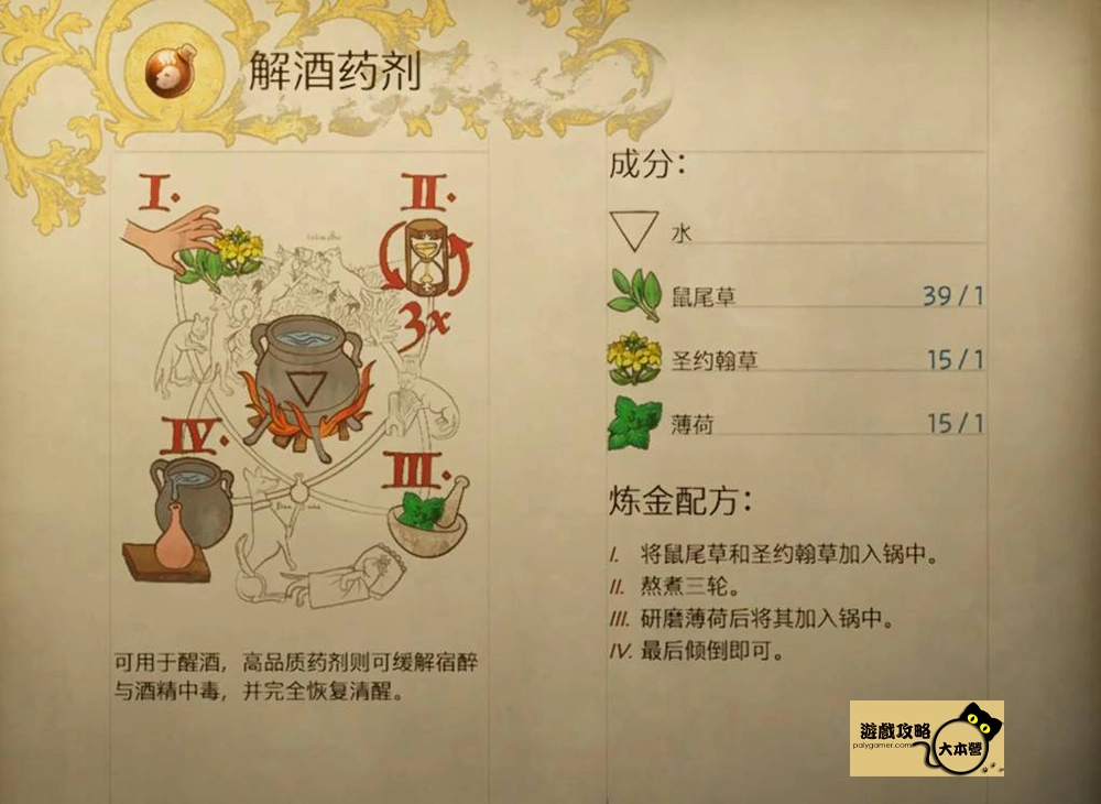 《天國 : 拯救2 / 天國降臨：救贖2》煉金配方一覽：解酒藥劑（醒酒） (Kingdom Come: Deliverance 2)