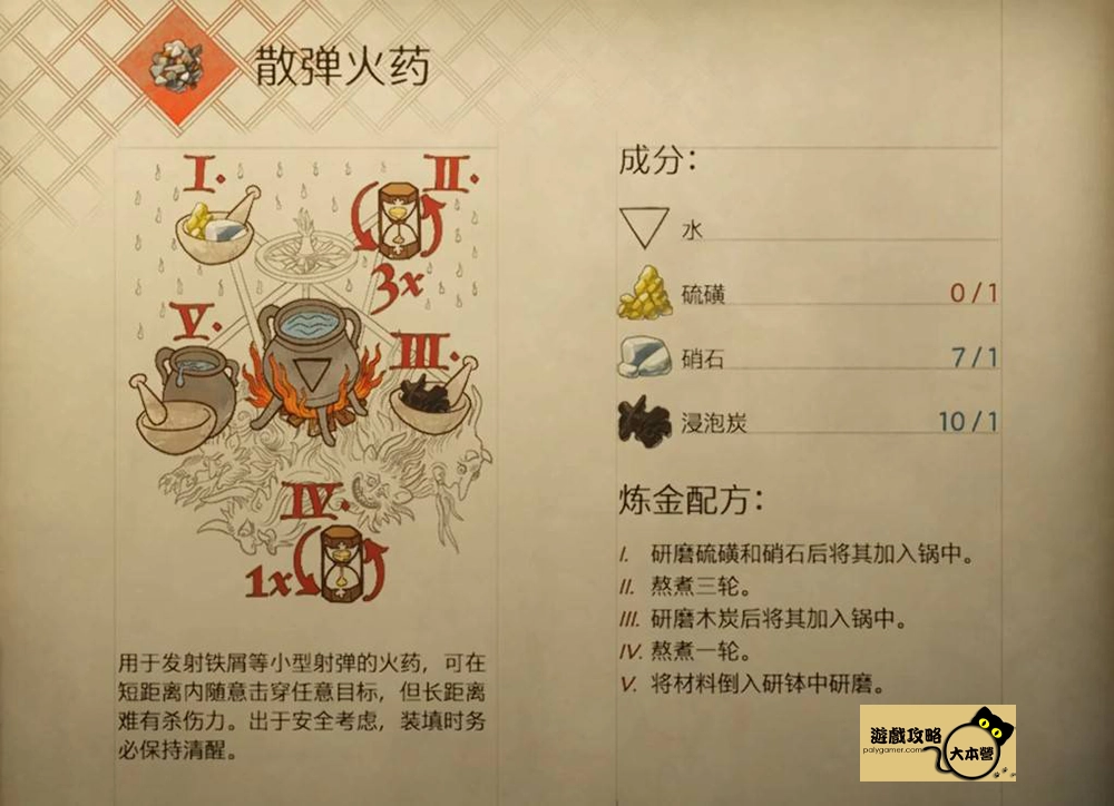 《天國 : 拯救2 / 天國降臨:救贖2》煉金配方一覽:散彈火藥(其他) (Kingdom Come: Deliverance 2)
